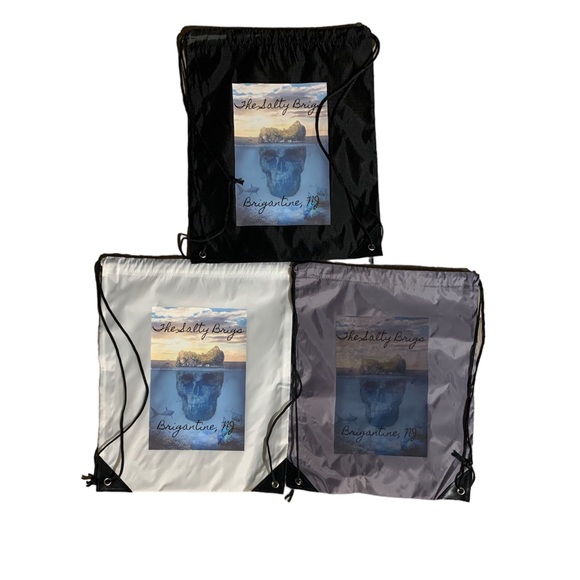 NWT The Salty Brigs, Brigantine, NJ Drawstring Back Pack - Black - Picture 4 of 14